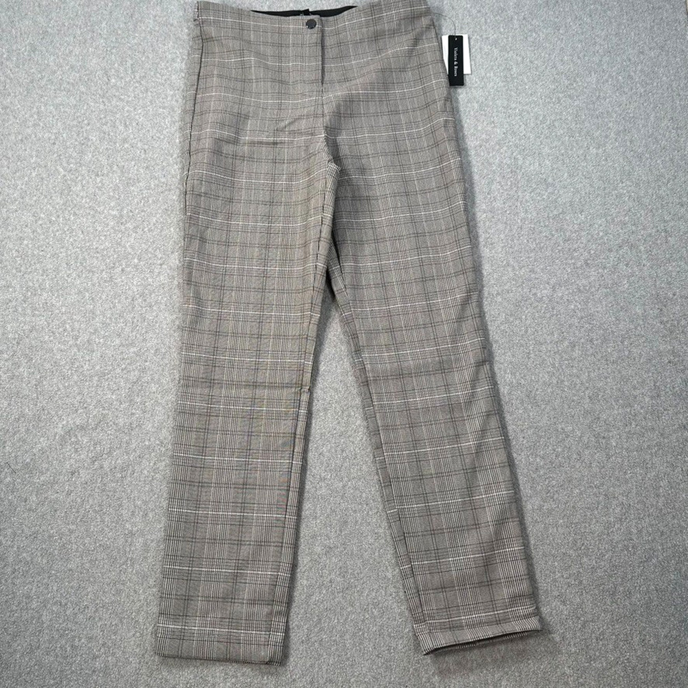 Violets & Roses Plaid Trouser Pants Women's 12/31 Stretch Straight Leg New Gray